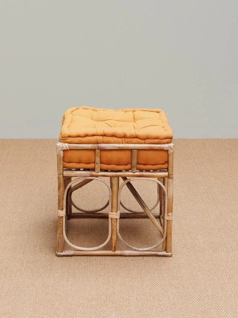 Taburet orange, din rattan si bumbac, India