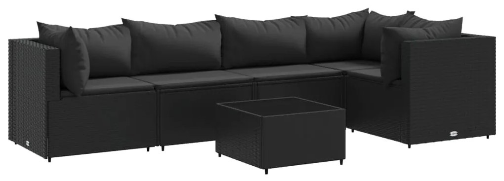 3308099 vidaXL Set mobilier de grădină cu perne, 6 piese, negru, poliratan