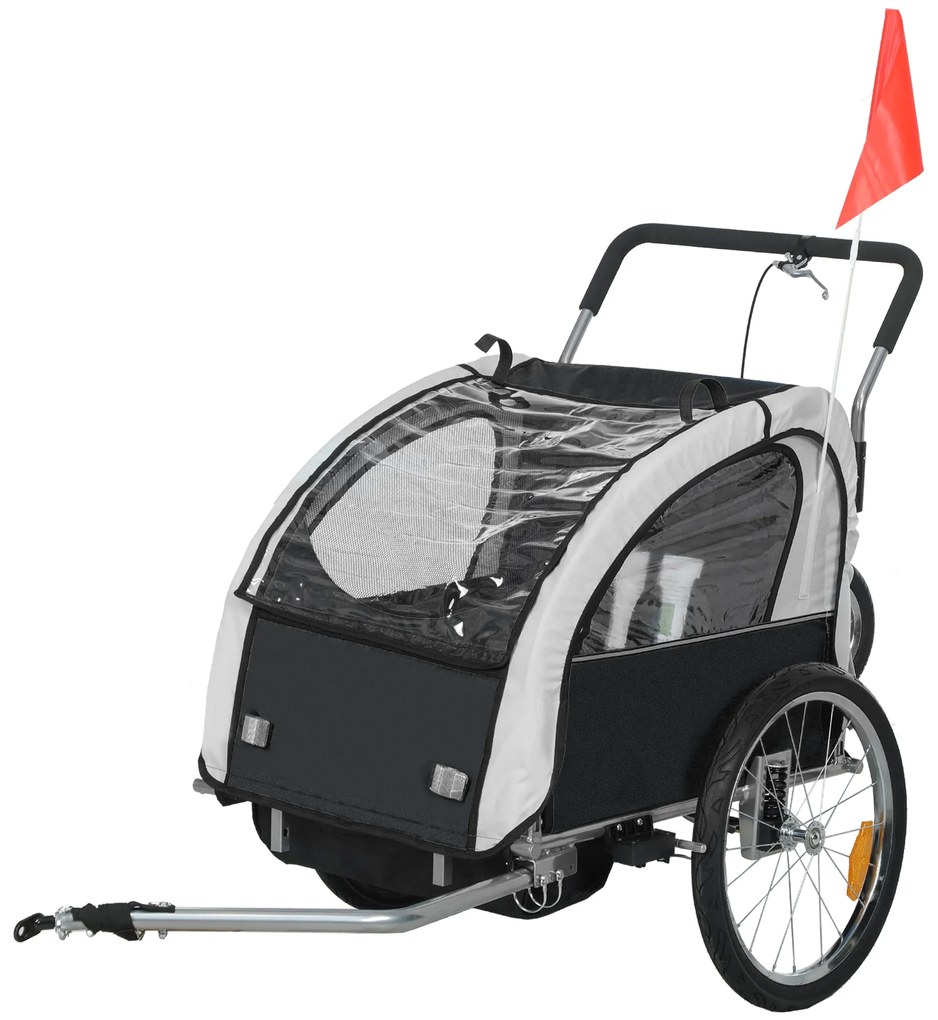 HOMCOM Remorcă bicicletă copii 2-în-1 cu ham de siguranță în 5 puncte, reflectoare, drapel și cortină antivânt, negru | Aosom Romania