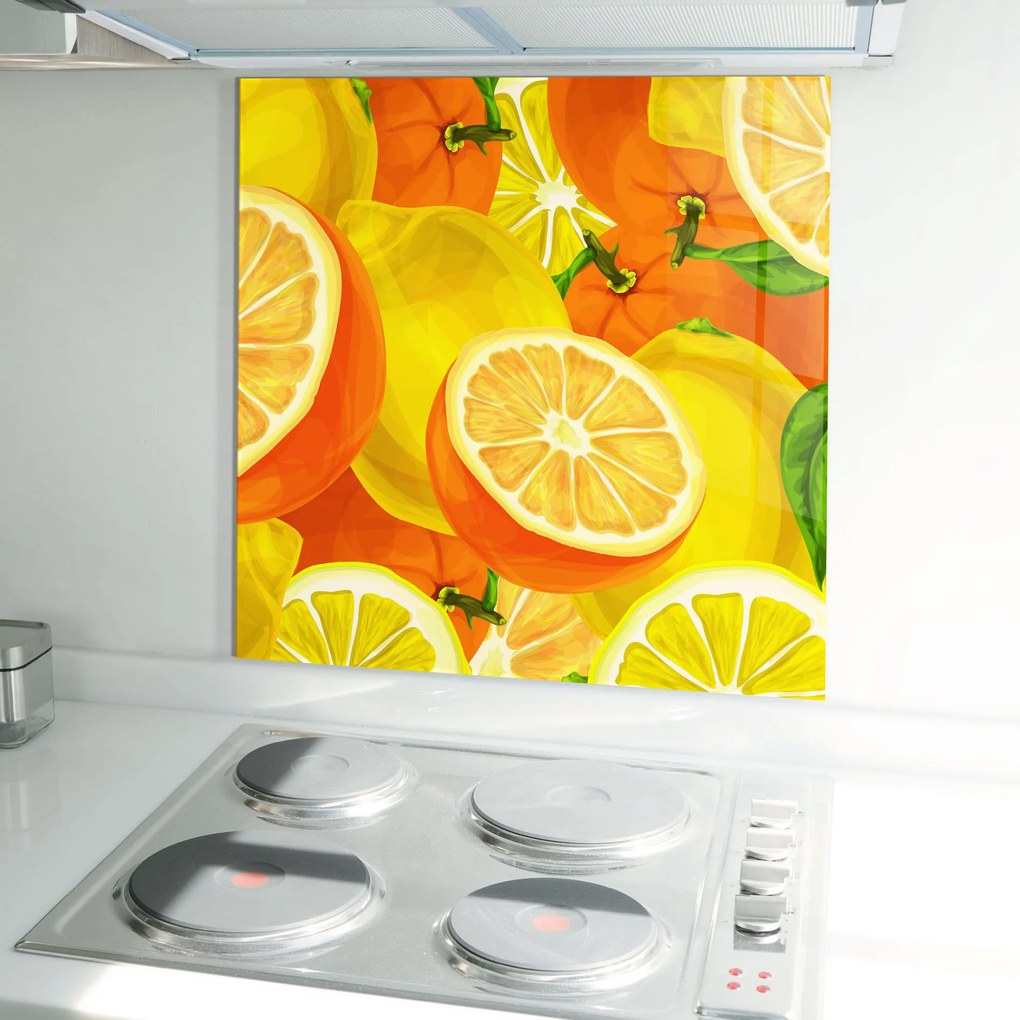 Panou Sticla Bucatarie, 100x100cm, Protectie aragaz, Antistropi, Termorezistent, Alimente, Fructe, Juicy Orange