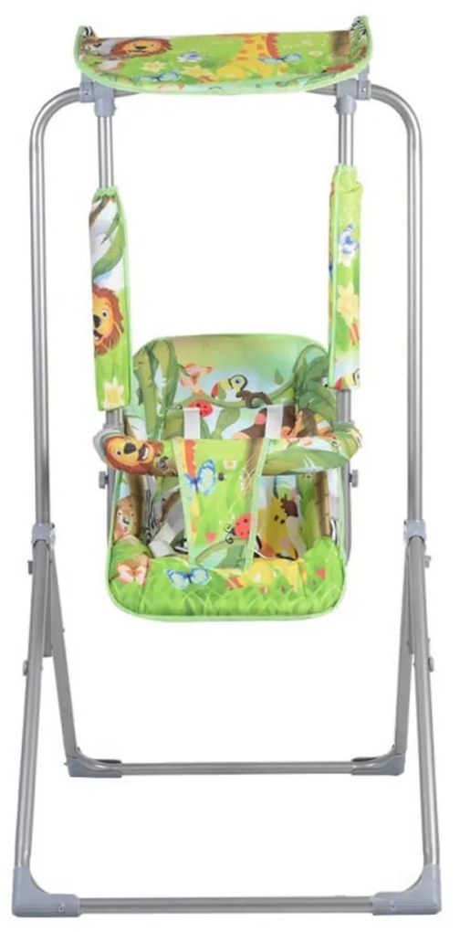Leagan copii si bebelusi pentru interior si exterior Novokids™ Jungle Garden Swing, Cadru metalic, 0+ ani, Sezut reglabil in 3 trepte, Pozitie somn,