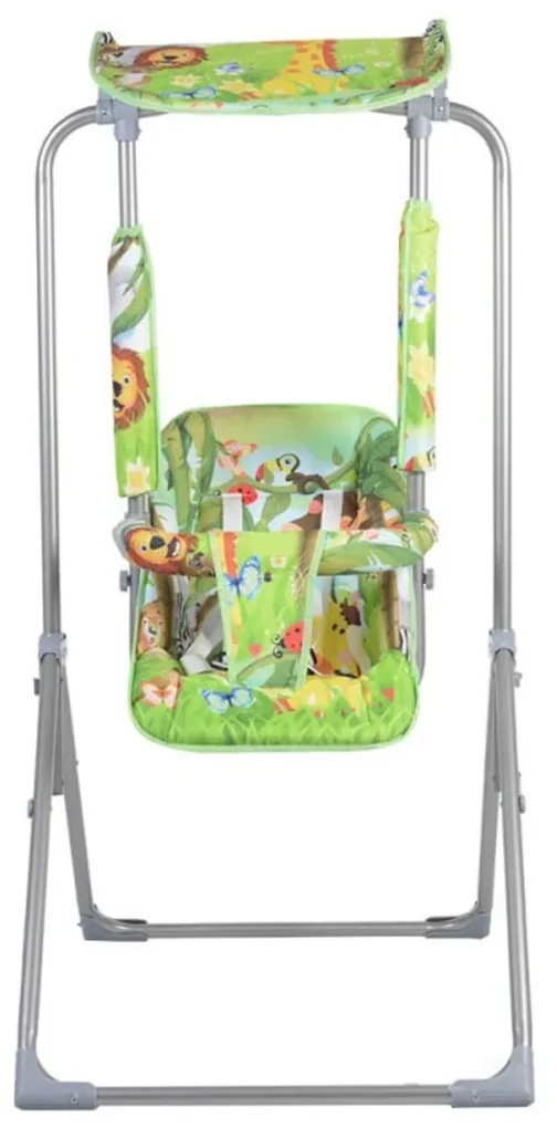 Leagan copii si bebelusi pentru interior si exterior Novokids™ Jungle Garden Swing, Cadru metalic, 0+ ani, Sezut reglabil in 3 trepte, Pozitie somn,
