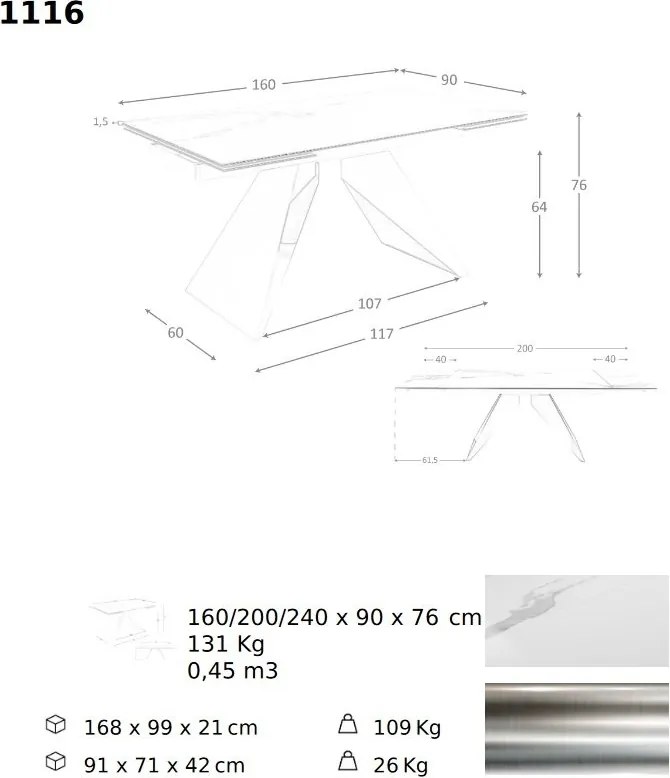 Masa extensibila deosebita design LUX Porcelain Marble 160-240cm