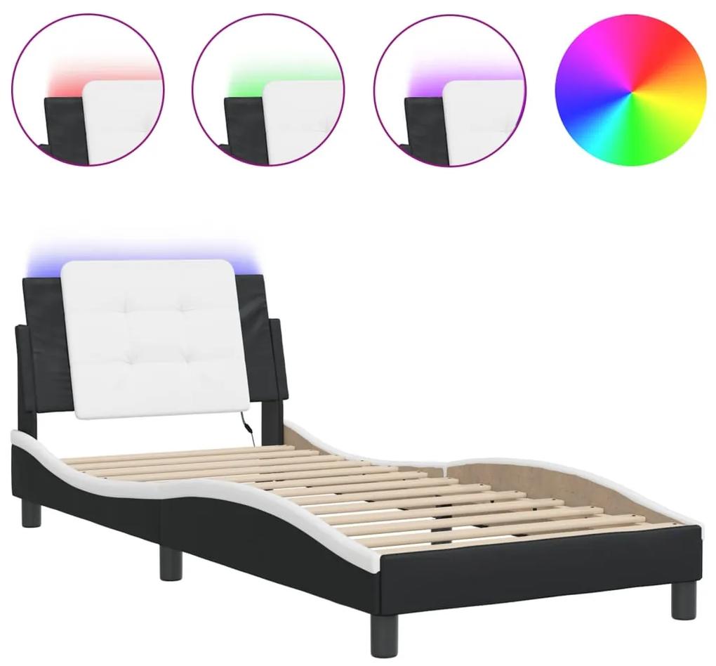3214073 vidaXL Cadru de pat cu lumini LED negru/alb 80x200 cm piele ecologică