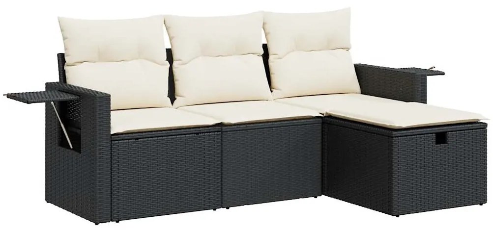 3325452 vidaXL Set mobilier de grădină cu perne, 4 piese, negru, poliratan