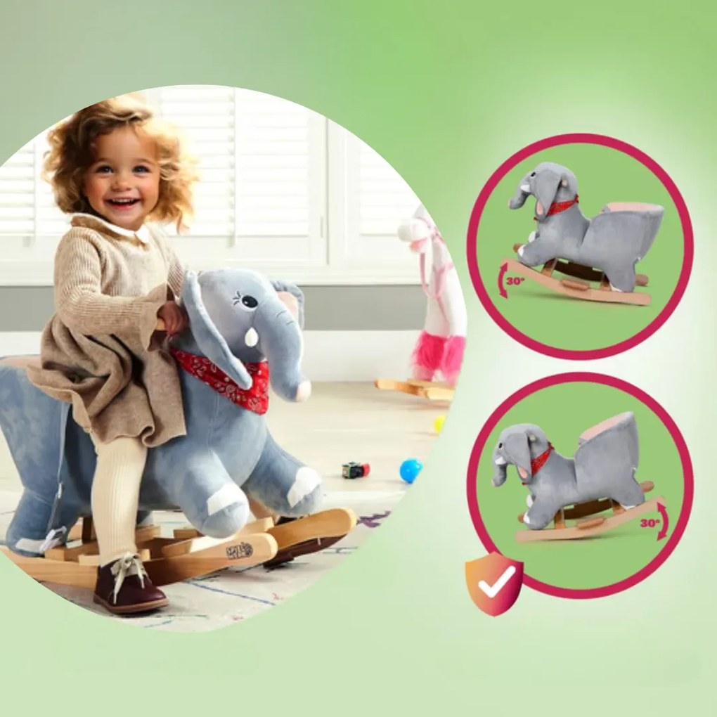 Jucărie balansoar elefant VICTOR cu centură de siguranță, gri Spielwerk