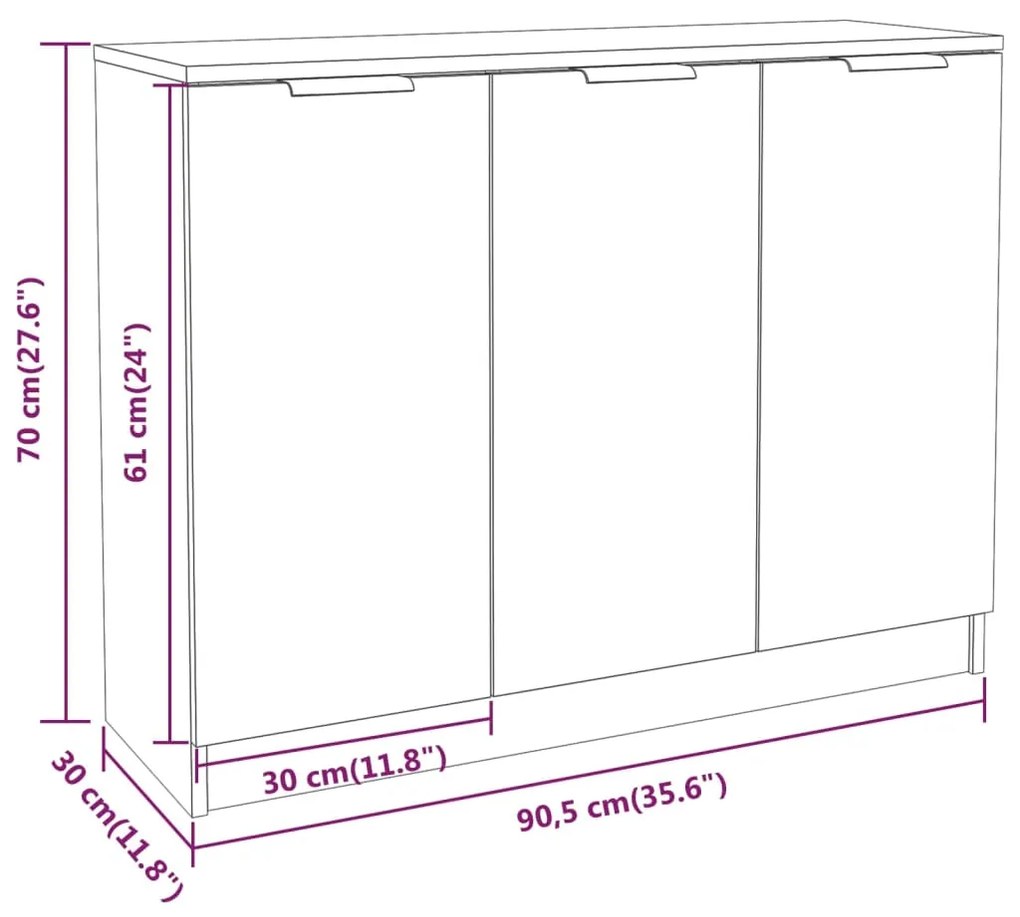 Servanta, gri beton, 90,5x30x70 cm, lemn prelucrat 1, Gri beton