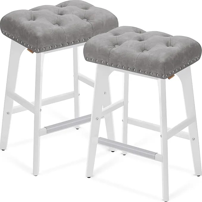 set de 2 scaune de bar, 66 cm inaltime, gri/alb