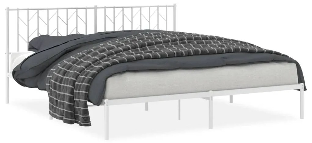 374491 vidaXL Cadru de pat metalic cu tăblie, alb, 183x213 cm