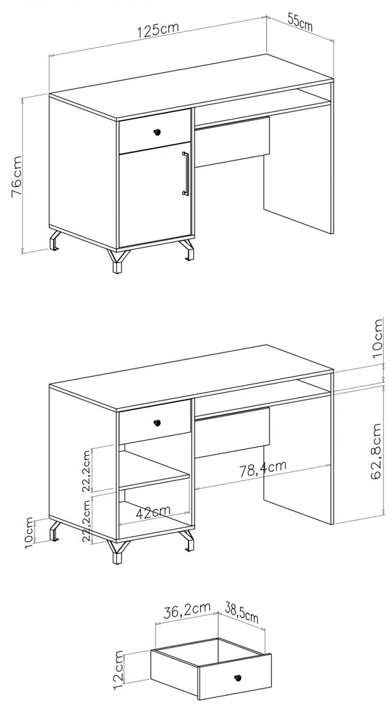 Birou tineret Anders 125 cm cu sertar - alb
