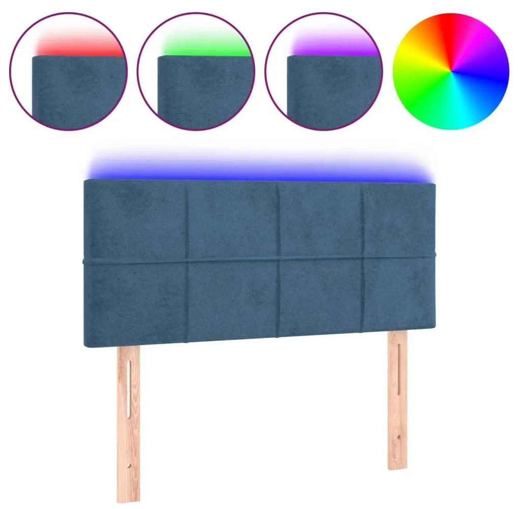 3121652 vidaXL Tăblie de pat cu LED, albastru închis, 90x5x78/88 cm, catifea