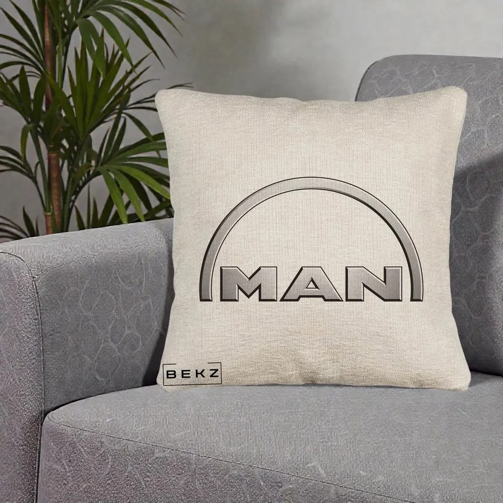 Perna Personalizata cu emblema MAN, 40x40 cm, Bej Canapea, Husa Detasabila, Perna Inclusa, BEKZ®