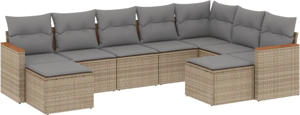 vidaXL Set canapele de grădină, 9 piese, cu perne, bej, poliratan