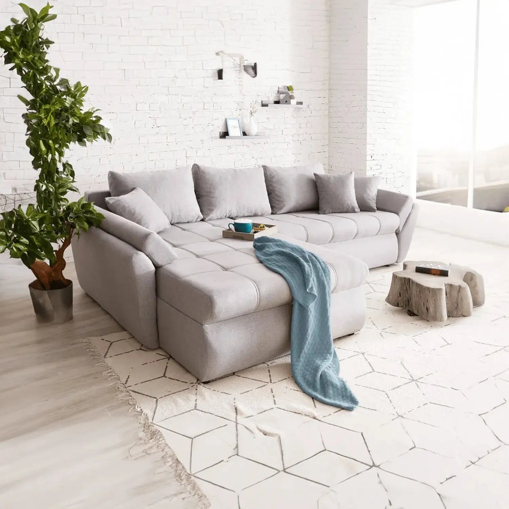 Colțar extensibil dumonde cu ladă de depozitare si sezut confortabil din spuma high-density, Loana Enjoy Grey 270x185 cm