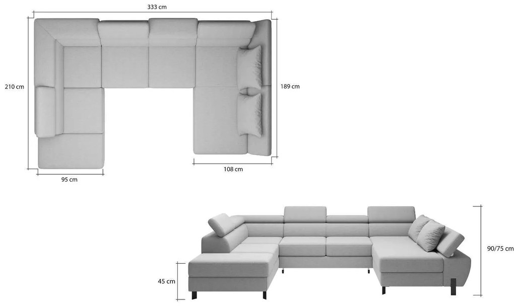 Coltar living extensibil Molina XL pe dreapta – L333 x l210 x h90 cm
