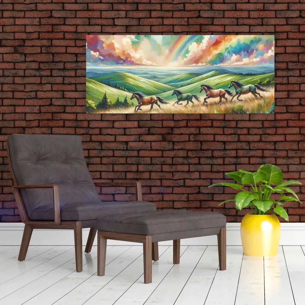 Tablou – Cai galopând prin peisaj (120x50 cm)