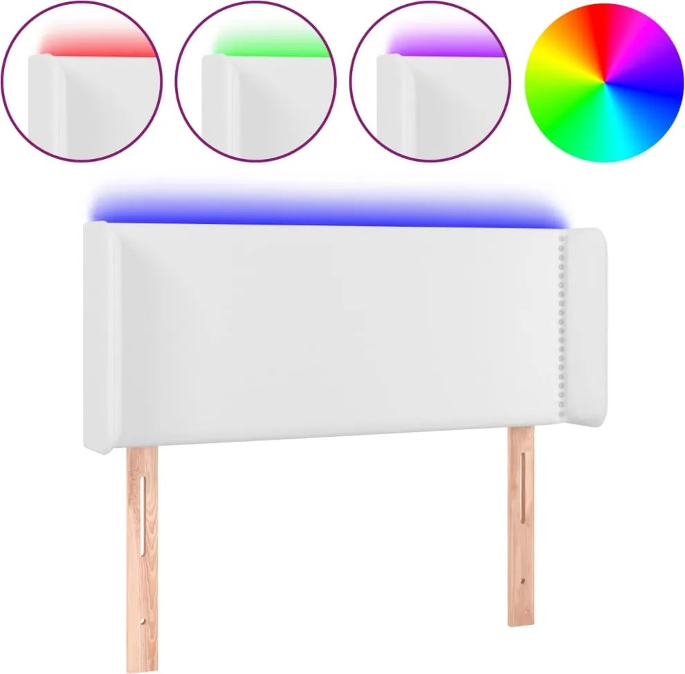 vidaXL Tăblie de pat cu LED, alb, 103x16x78/88 cm, piele ecologică