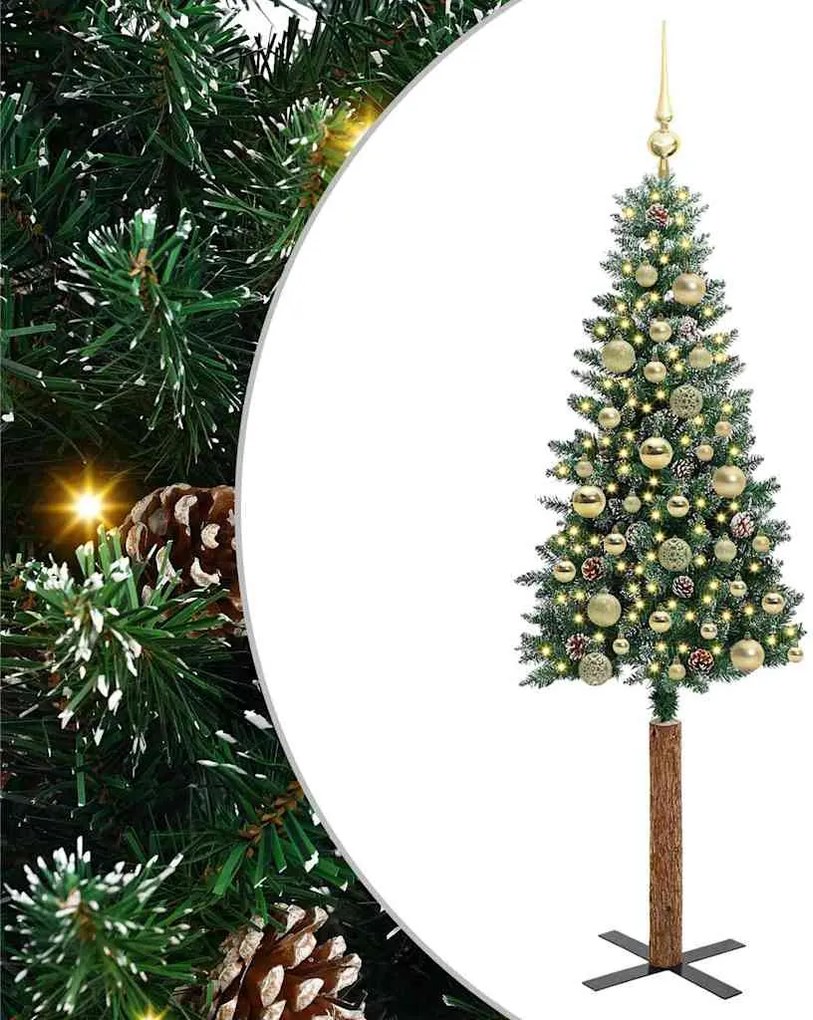 vidaXL Brad de Crăciun subțire Verde 150 cm PVC și lemn de PIN masiv