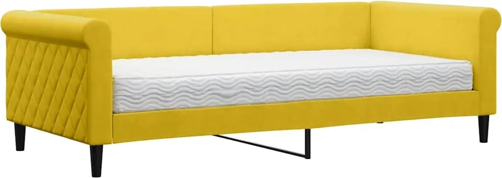 vidaXL Pat de zi cu saltea, galben, 90x200 cm, catifea