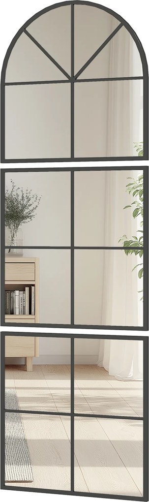 HOMCOM Oglindă murală arhitectonică 60 x 180 cm fereastră cu cadru metalic, pentru salon, dormitor, hol, negru | Aosom Romania