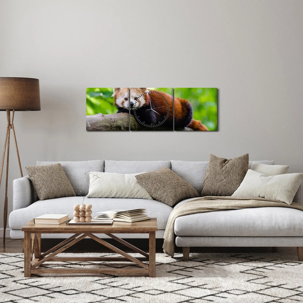 Tablou cu panda roșie (cu ceas) (90x30 cm)