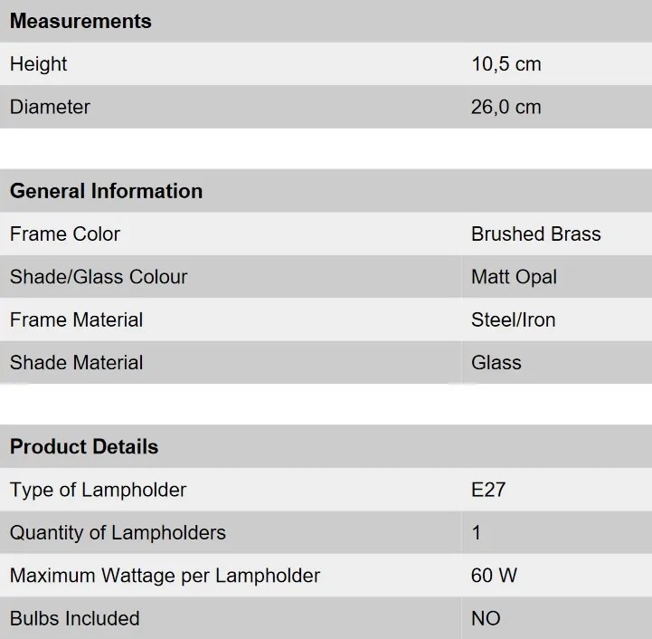 Plafoniera diametru 26cm, Rima shiny brass NU 9-310/26 MS OR