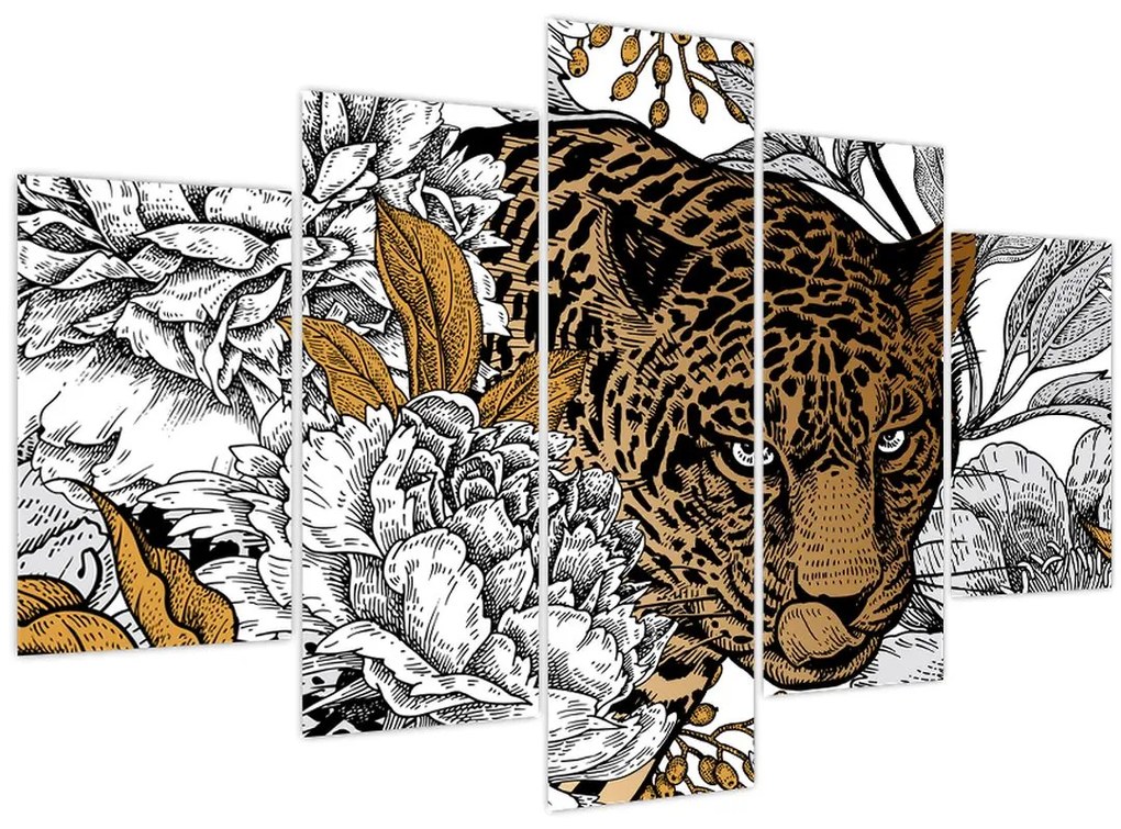 Tablou - Leopard între flori (150x105 cm)