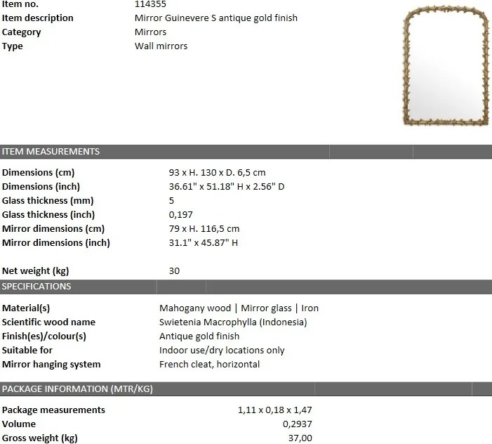 Oglinda decorativa design LUX Guinevere S 114355 HZ