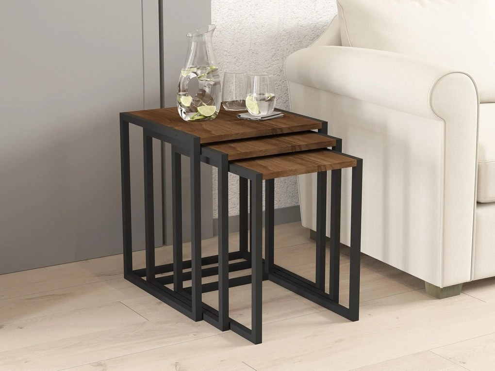 Set 3buc. măsuțe cafea Kibusa (nuc + negru). 1094332