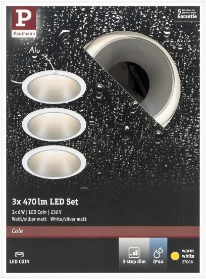 Paulmann 93410 - Set 3x LED 6,5W IP44, luminar baie COLE, dimabil, 230V