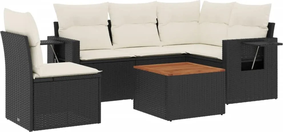 vidaXL Set mobilier de grădină cu perne, 6 piese, negru, poliratan