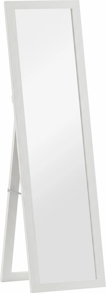 HOMCOM Oglindă de Podea pe Toată Înălțimea, cu Ramă și Suport, din Lemn și Sticlă, 37x40x155 cm, Albă | Aosom Romania