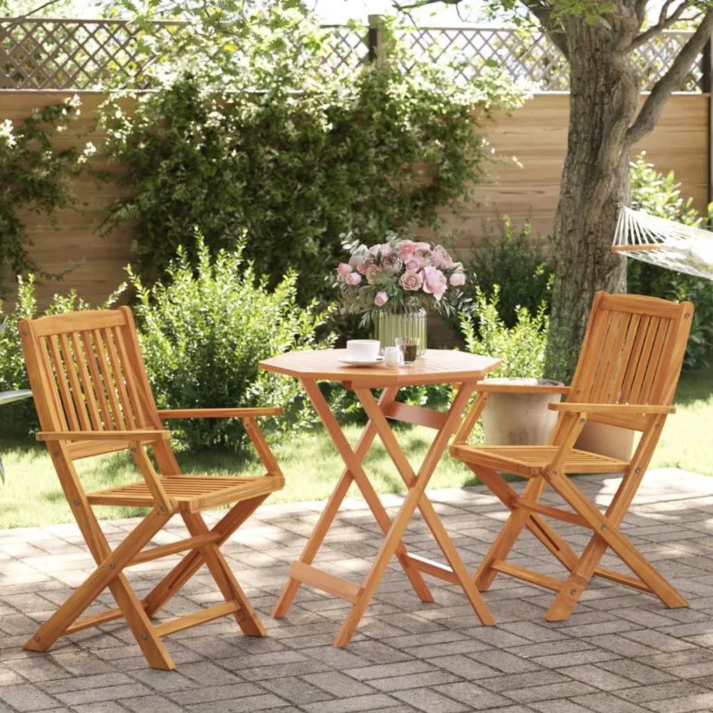 vidaXL Set de bistro pliabil, 3 piese, lemn masiv de acacia