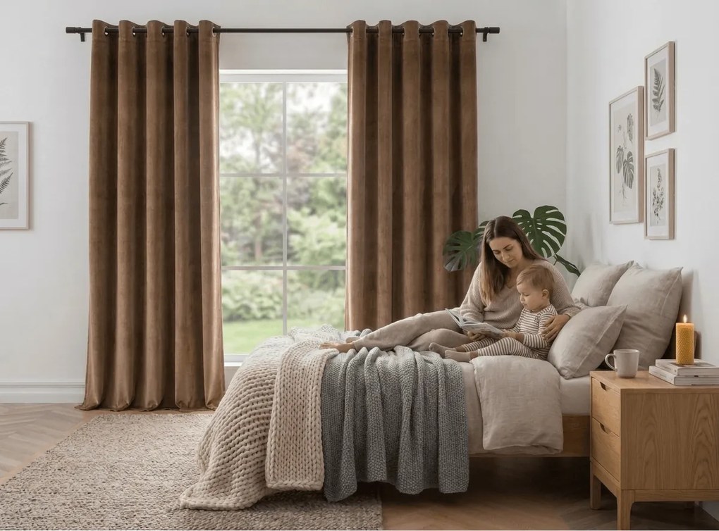 Draperie opaca maro scortisoara DREAM VELVET 140x230 cm Agatat: Inele metalice