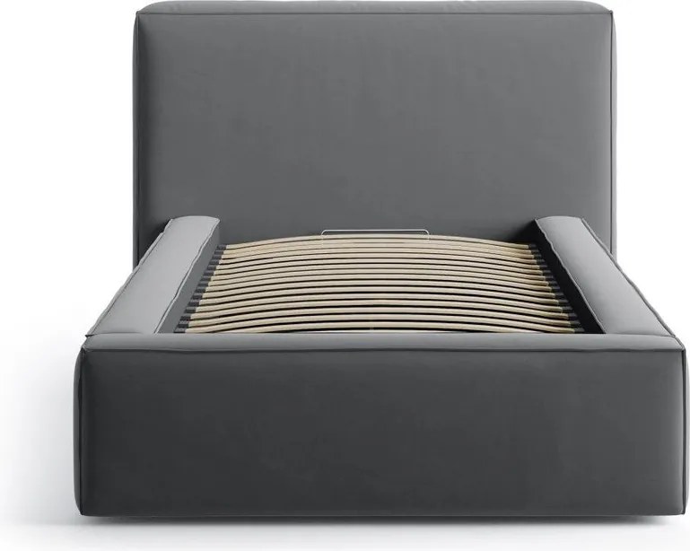 Pat gri tapițat cu spațiu de depozitare cu somieră 90x200 cm Jodie – Micadoni