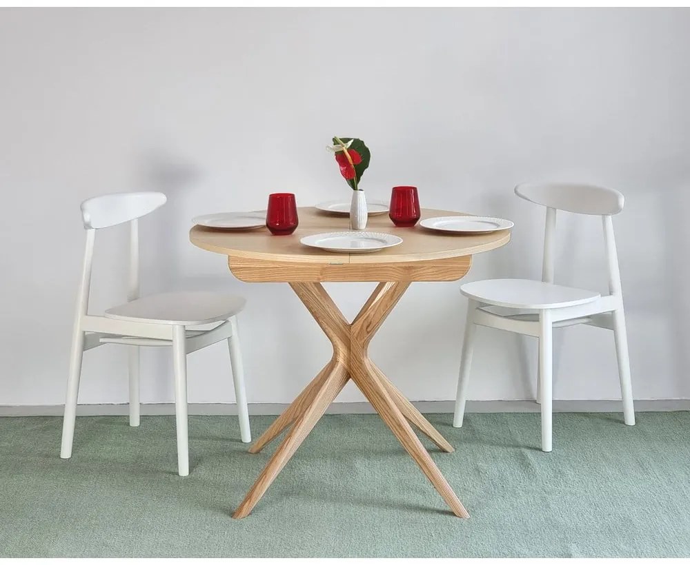 Masă de dining rotundă extensibilă din lemn de frasin cu blat suplimentar ø 90 cm Jubi – Ragaba