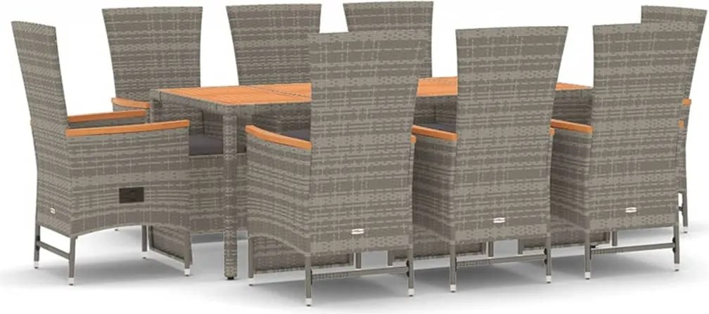 vidaXL Set mobilier grădină cu perne, 9 piese, gri, poliratan