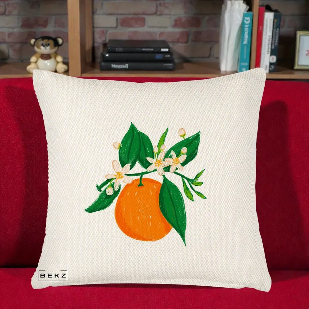 Perna Decorativa Portocala in Floare, 40x40 cm, Crem Reliefat, Husa Detasabila, Perna Inclusa, BEKZ®