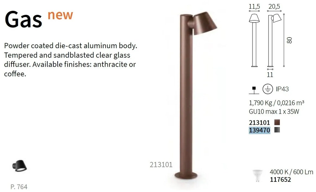 Stalp exterior modern IP43 GAS PT1 COFFEE 213101 IDL