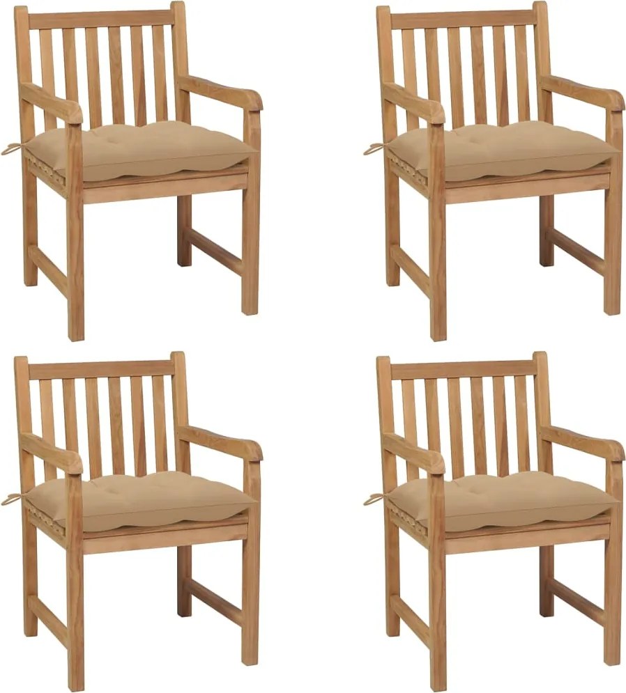 vidaXL Scaune de grădină cu perne bej, 4 buc., lemn masiv tec