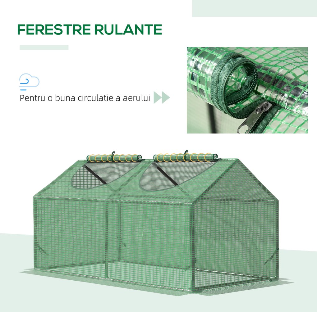 Outsunny Seră de Grădină Tip Cabană cu Acoperiș din PE, Seră pentru Grădină cu Țăruși și Margini Extinse, 120x60x60 cm, Verde | Aosom Romania