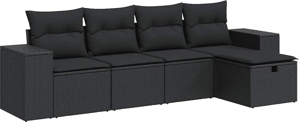 vidaXL Set mobilier de grădină cu perne, 5 piese, negru, poliratan