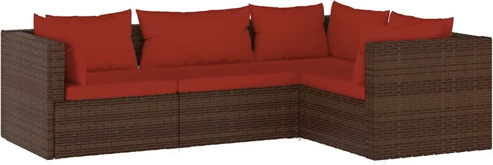 vidaXL Set mobilier de grădină cu perne, 4 piese, maro, poliratan