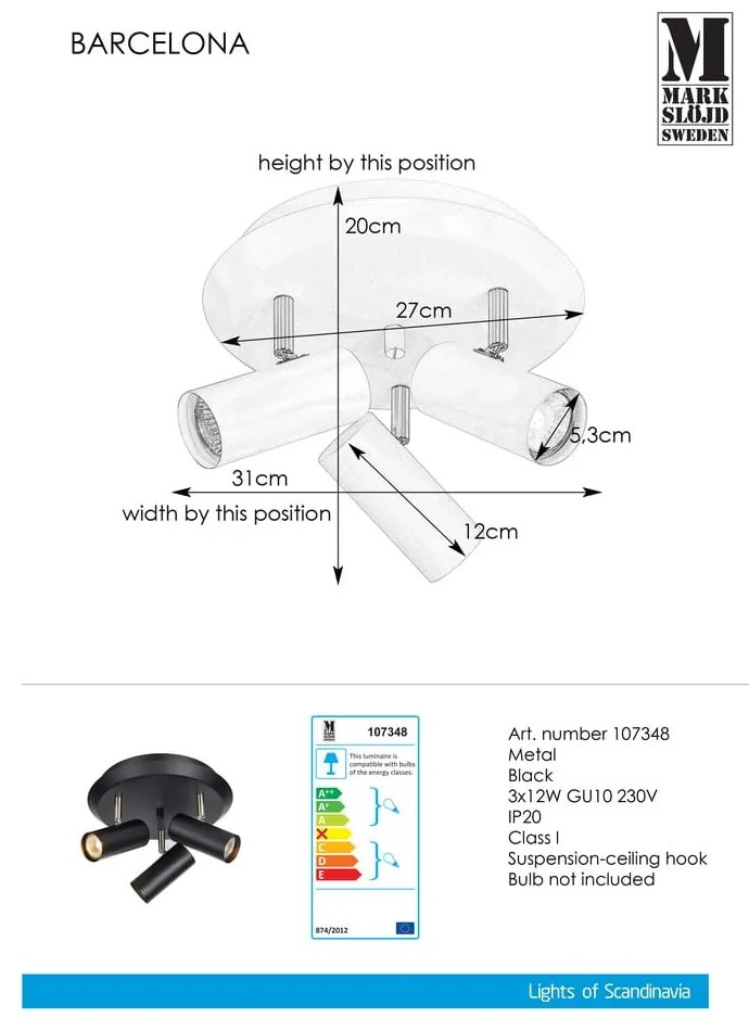 Aplică Markslöjd Barcelona Tres, negru
