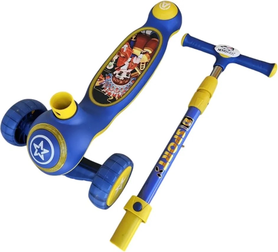 Trotineta copii cu roti luminoase din silicon NOVOKIDS™ Mini Scooter 9080, Cu melodii si lumini, 3 roti, Pliabila, Maner reglabil pe inaltime, Maxim