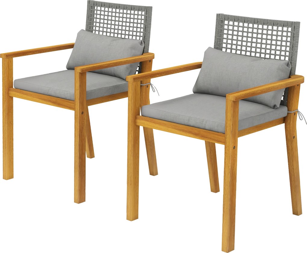 Outsunny Set 2 Scaune Lemn Acacia cu Perne și Perne Decorative, Natural. | Aosom Romania