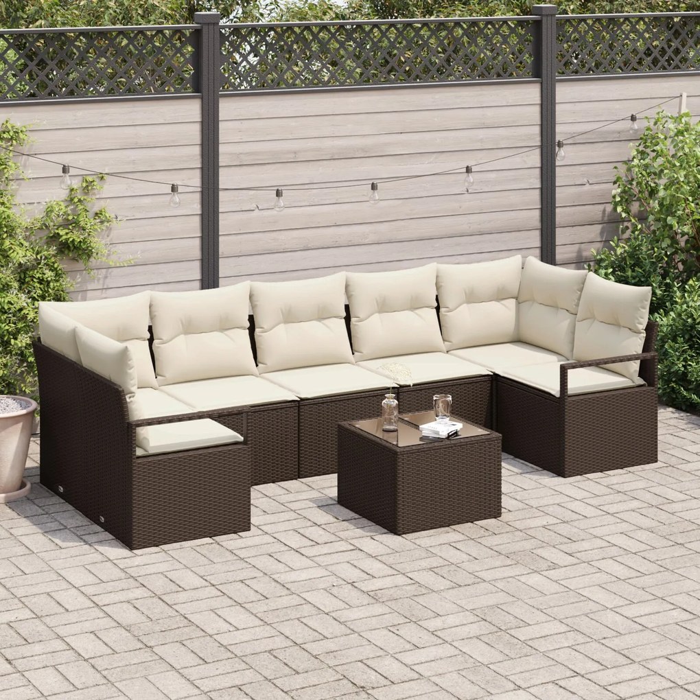 Set Sofa vidaXL Grădină cu 8 Piese și Perne Maro Poli Ratan