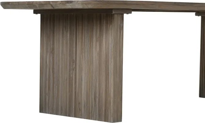 Masă dining din lemn masiv de tec, maro, 12 locuri, cu picioare canelate, 77 x 250 x 100 cm, „Arven”