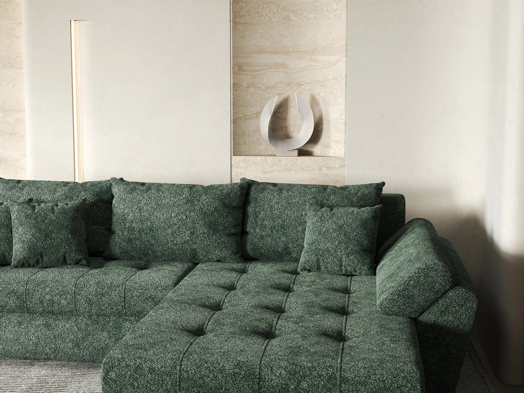 Colțar extensibil dumonde cu ladă de depozitare si sezut confortabil din spuma high-density, Loana Euphoria Green II 270x185 cm