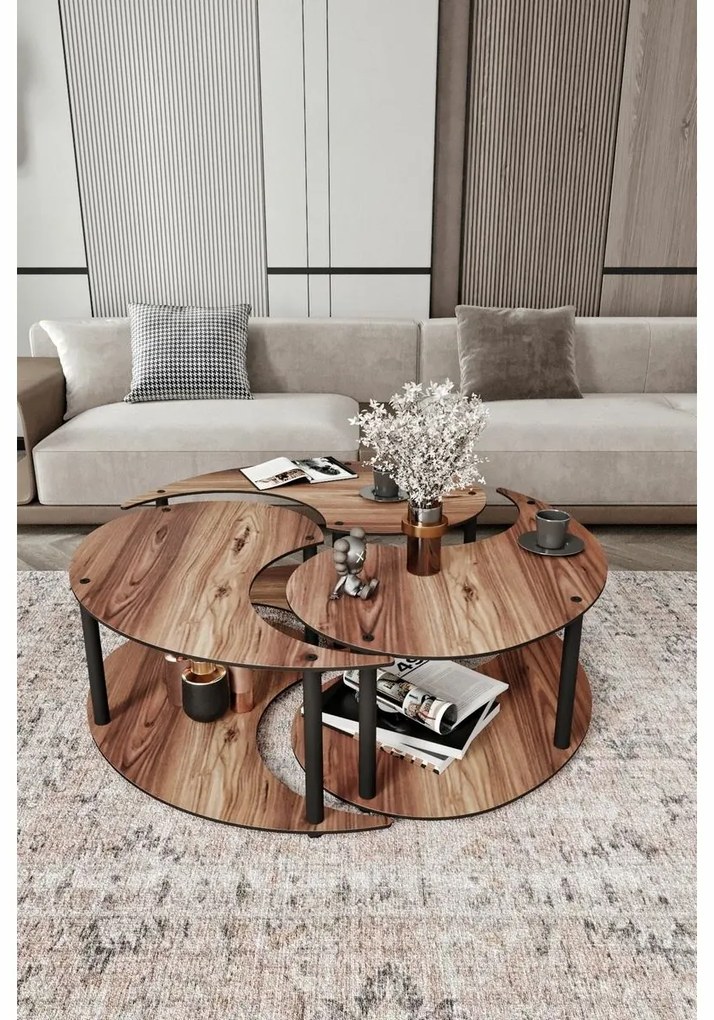 Set de măsuțe de cafea Yin Yang Walnut, 3buc.